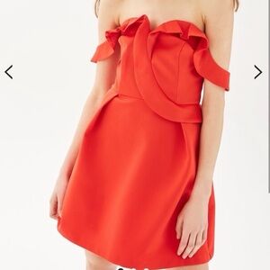 Topshop Bardot Red Ruffle Mini Dress Size US 6